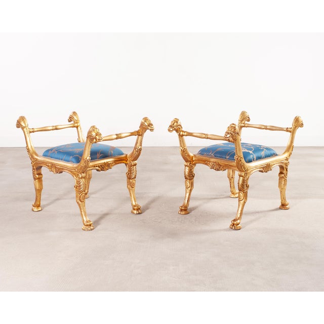 Pair of Italian Neoclassical Giltwood Camel Stool Benches For Sale - Image 18 of 18