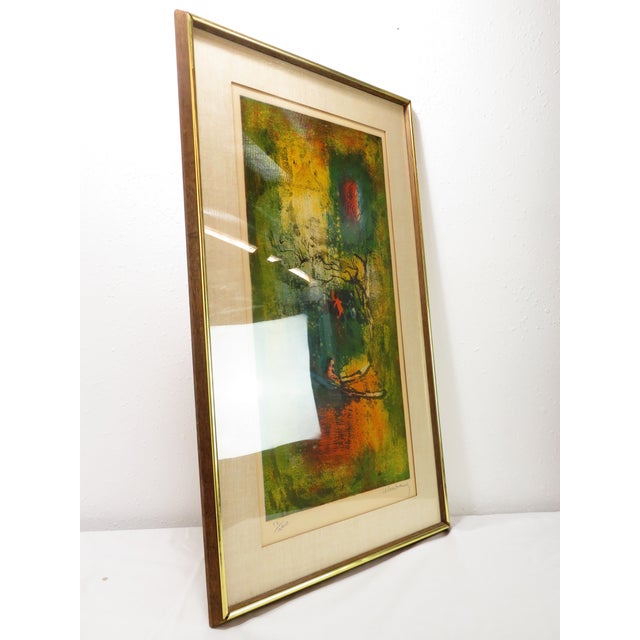 Wood Mid Century Signed Hoi Lebadang 12/260 Color Lithograph Abstract Art Print For Sale - Image 7 of 12