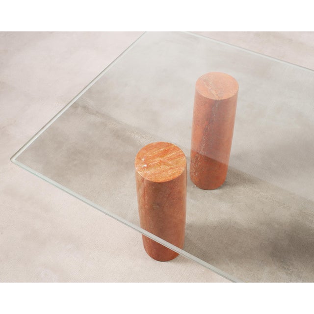 Mario Bellini Colonnato Persian Red Travertine Glass Dining Table For Sale - Image 11 of 18