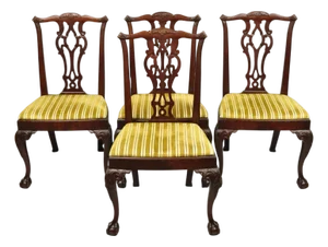 Early 20th Century John Stuart Chippendale Carved Mahogany Ball and Claw Dining Chairs - Set of 4