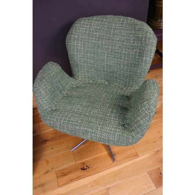 Mid-Century Modern Hungarian Swivel Lounge Chair in Green Textured Fabric, 1970s For Sale - Image 12 of 14