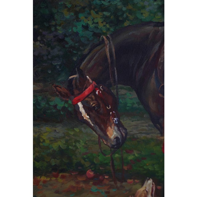 Gold Horse Girl & Dog Hand Painted Oil on Canvas For Sale - Image 8 of 12