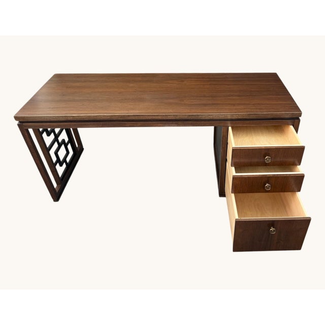Modernist Sculptural Walnut Desk With Asymmetrical Geometric Base For Sale - Image 12 of 17