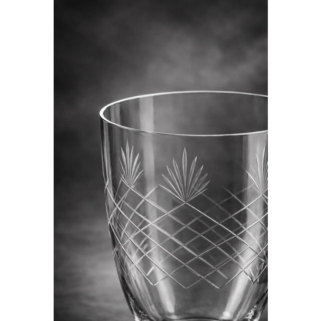 Art Deco Vintage Intricately Etched Glass Pedestal Vase – Starburst & Lattice Pattern – Elegant Traditional / Regency Accent – 12" Tall For Sale - Image 3 of 6