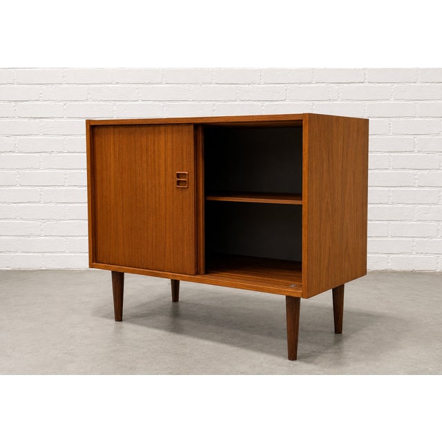 Brown Mid Century Modern Teak Jr. Credenza | Danish Storage Entryway Cabinet, Circa 1960's For Sale - Image 8 of 15