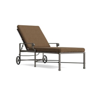 Brown Jordan Venetian Adjustable Chaise With Wheels, Mica frame with Fusion Moccasian fabric For Sale