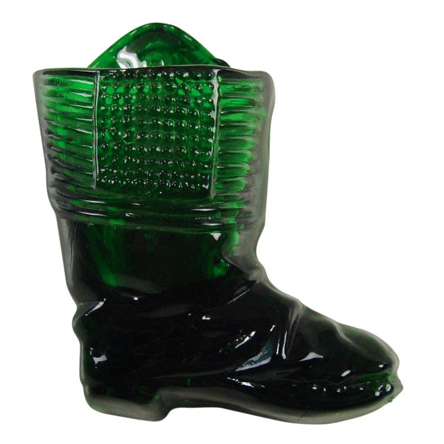 Green Glass Boot Match Holder & Striker Chairish