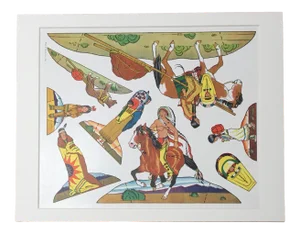 Mid 20th Century Cowboy and American Indian Theme Western Cut Outs on Uncut Sheet (#7)