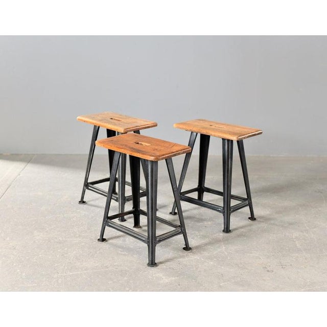 Industrial Factory Stools from Rowac, 1920s, Set of 3 For Sale - Image 17 of 17