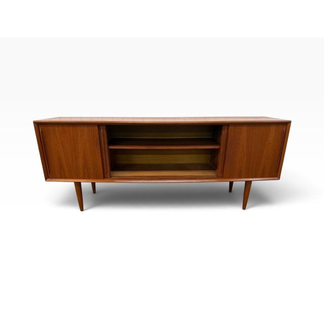 Vintage H. P. Hansen Danish Modern Sliding Door Teak Sideboard - Refinished! For Sale In Philadelphia - Image 6 of 13