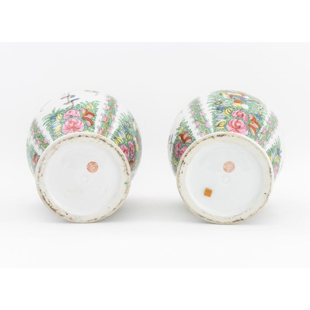 Pair of Vintage Asian Floral Painted Porcelain Covered Urns For Sale - Image 10 of 11