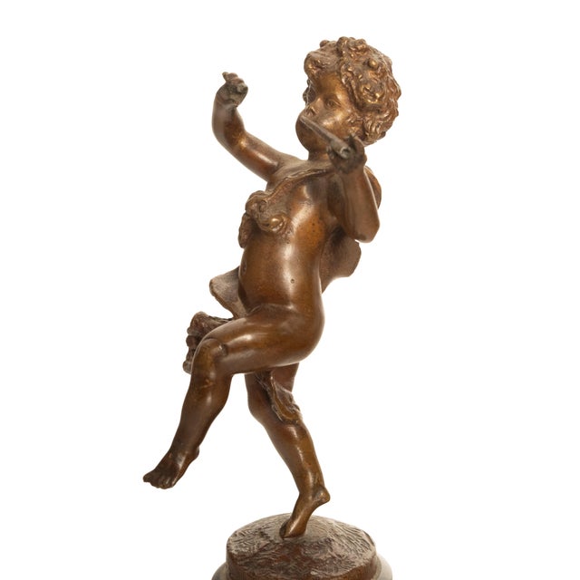 Pair Antique French Bronze Marble Putti Dancing Musicians Statues Sculpture 1860 For Sale - Image 11 of 13