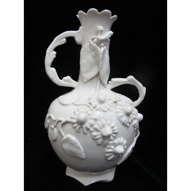 Blanc De Chine Style Glazed White Porcelain Hight Relief Flowers & Leaves Vase For Sale - Image 10 of 12