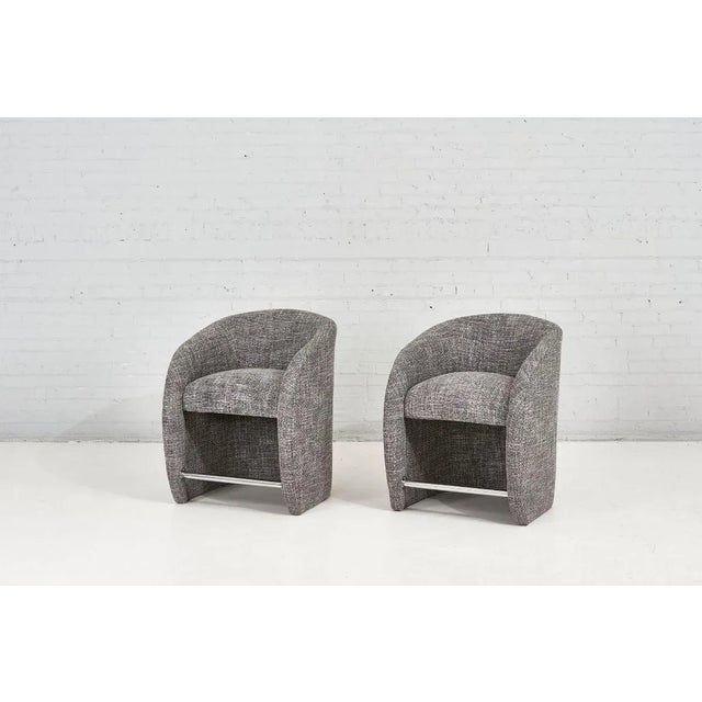 Barrel Chair Counter Stools Post modern Preview, 1990. Newly upholstered in black and white woven tweed complimenting the...