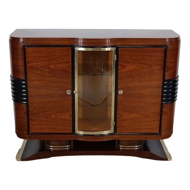 Art Deco Wood and Brass Buffet, 1930s For Sale