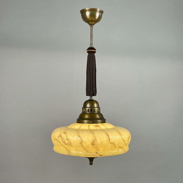 Art Deco Marbled Opaline Glass and Brass Pendant, Germany, 1930s For Sale - Image 17 of 18