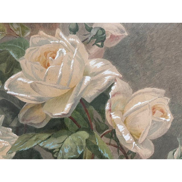 Antique 1848 Still Life Floral Roses Watercolor Painting Signed For Sale - Image 4 of 12
