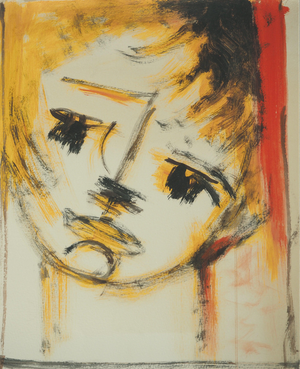 Roger Crusat, Pensive Young Girl, Gouache on Paper