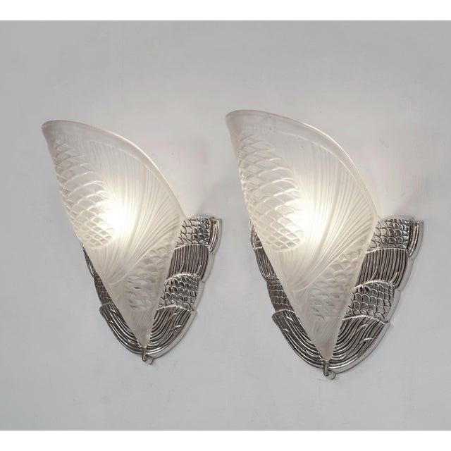 Metal 1930s French Art Deco Wall Sconces by Degue France - a Pair For Sale - Image 7 of 12