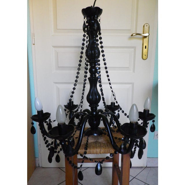 1990s Black Baroque Chandelier in Polymer with Crystal Drops, 1990s For Sale - Image 5 of 18