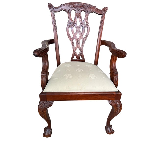 1960s Set of 10 Dining Chairs- Vintage Chippendale Mahogany Chairs With Removable Seats For Sale - Image 5 of 10