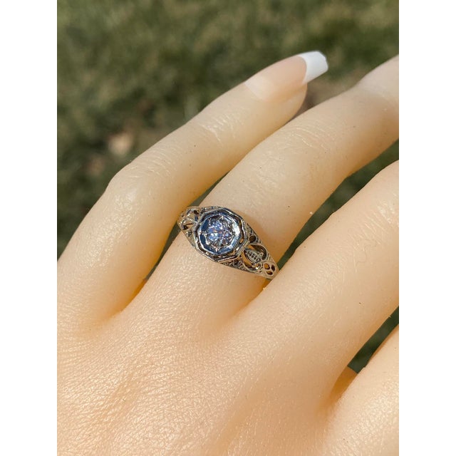 The Paconia: Ladies 18K White Gold Art Deco Diamond Engagement Ring. Crafted in 18 karat white gold, this ladies' antique...