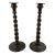 Pair of Antique English Oak Barley Twist Candlesticks With Brass Inserts, 12.5" For Sale
