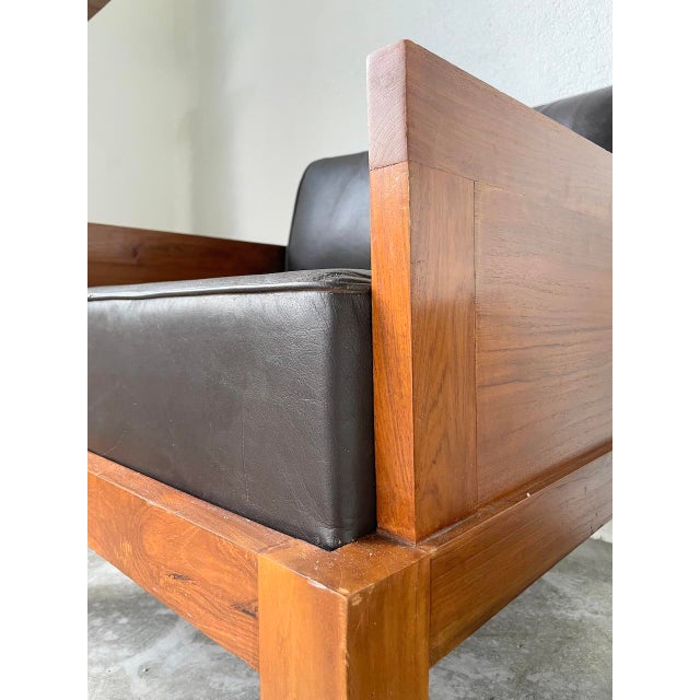 Modernist Exotic Wood and Leather Armchair, 1960s For Sale - Image 9 of 18