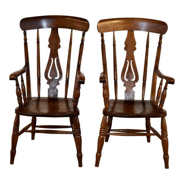 19th C Pair of Lancashire Ladder Back Armchairs For Sale