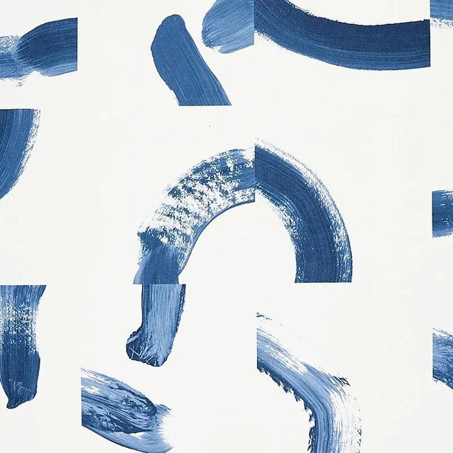 Sample - Schumacher X Caroline Z Hurley Sepiessa Panel Wallpaper Mural in Blue For Sale