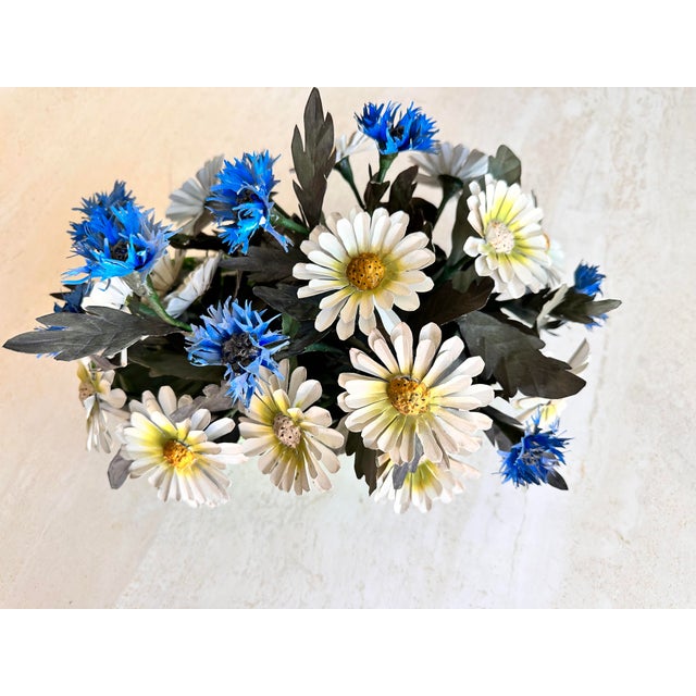 Vintage Italian Tole individual daisies and blue flowers, ready to be arranged in any vase or container for a forever...