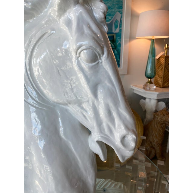 Vintage Plaster White Lacquered Modern Large Horse Head Statue For Sale - Image 4 of 11