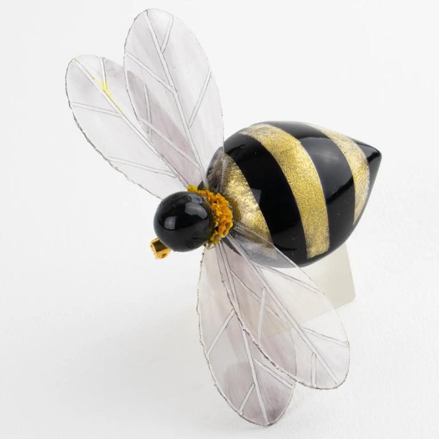 Cilea Paris Black and Gold Resin Carved Brooch Giant Honey Bee For Sale - Image 4 of 10
