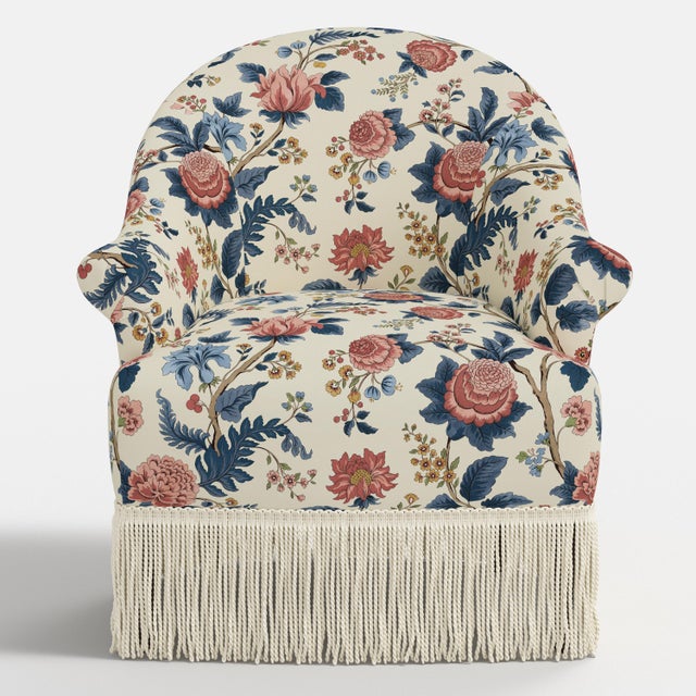 Transitional Josephine Fringe Chair by Spritely Home, in Dusty Blue Tree of Life For Sale - Image 3 of 8