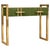 This Italian entryway console table in olive green Murano glass and brass is handcrafted to order as a contemporary piece....