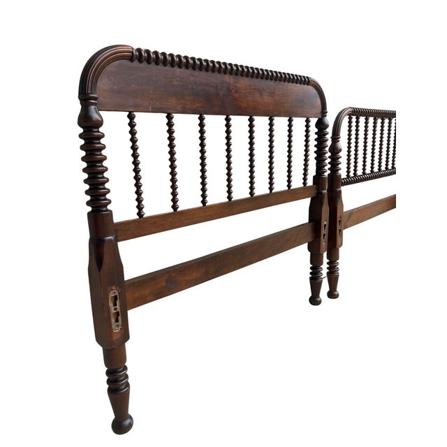 Wood Antique Jenny Lind Spool & Spindle Matching Twin Headboard & Footboard For Sale - Image 7 of 16