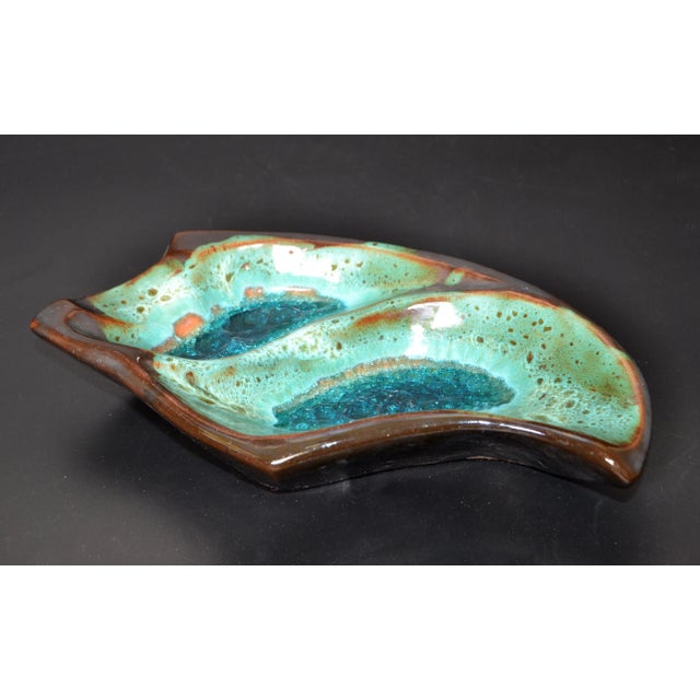 Pottery Ceramic Decorative Bowl Brown and Turquoise Vide Poche Blue Mineral 1960 For Sale - Image 11 of 13
