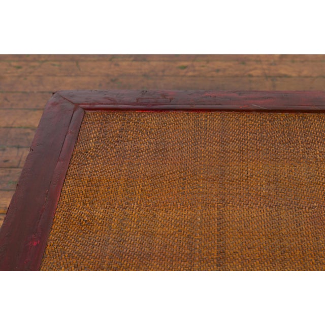19th Century Chinese Qing Dynasty Dark Red Lacquer & Rattan Top Coffee Table For Sale - Image 10 of 13
