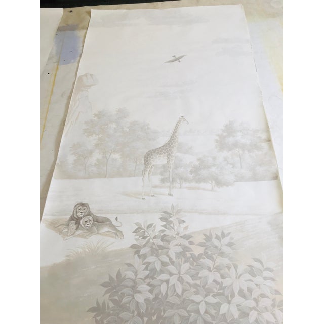 African Monochrome Safari Hand-Painted Panoramic Wallpaper, 5-Panel Set For Sale - Image 3 of 5