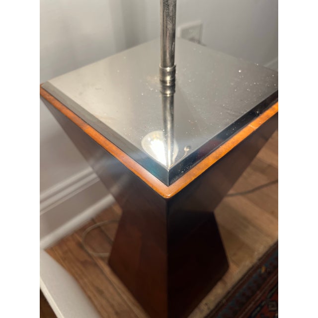 Mid-Century Modern Danish Burlwood Polished Pyramidal Lamp With Two Fixtures For Sale - Image 11 of 12