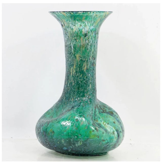 Vintage Green Art Glass Hand Blown Textured Vase Chairish