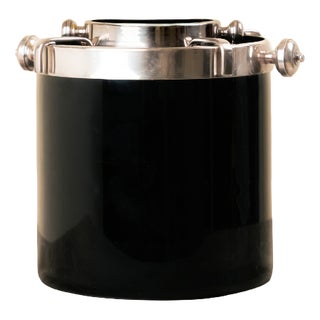 Vintage Champagne Cooler in Black Lacquer and Silver Metal by Fleuron for Christofle, 1970s For Sale