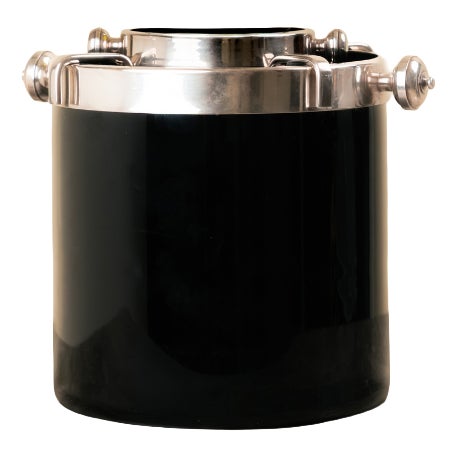 Vintage Champagne Cooler in Black Lacquer and Silver Metal by Fleuron for Christofle, 1970s For Sale