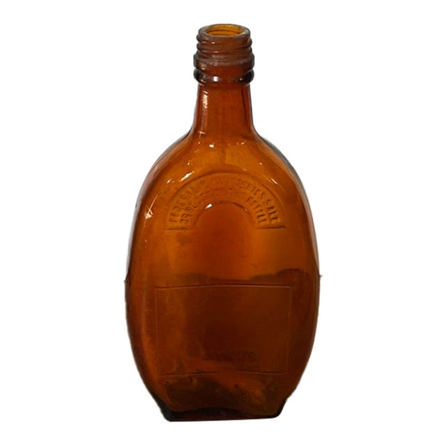 Vintage One-Pint Amber Glass Liquor or Medicinal Flask For Sale