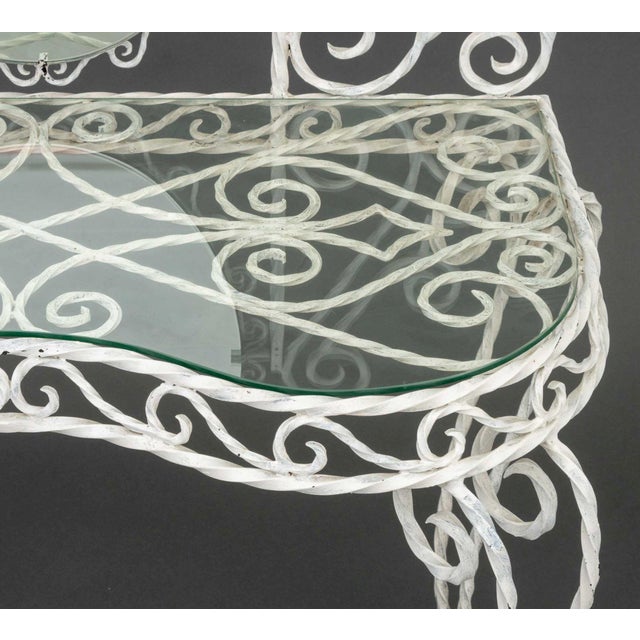 Metal Modern White Painted Wrought Iron Vanity and Stool For Sale - Image 7 of 13