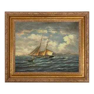 American Privateer Topaz Framed Canvas Print in Ornate Antiqued Gold Frame. A 16" X 20" Framed to 21-3/4" X 25-3/4". For Sale