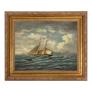 American Privateer Topaz Framed Canvas Print in Ornate Antiqued Gold Frame. A 16" X 20" Framed to 21-3/4" X 25-3/4".