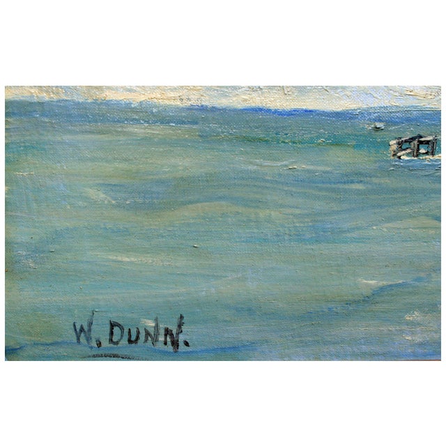 Impressionist Mountain Lake Cabin in Snow, Mid-Century Winter Landscape by W. Dunn For Sale - Image 3 of 3