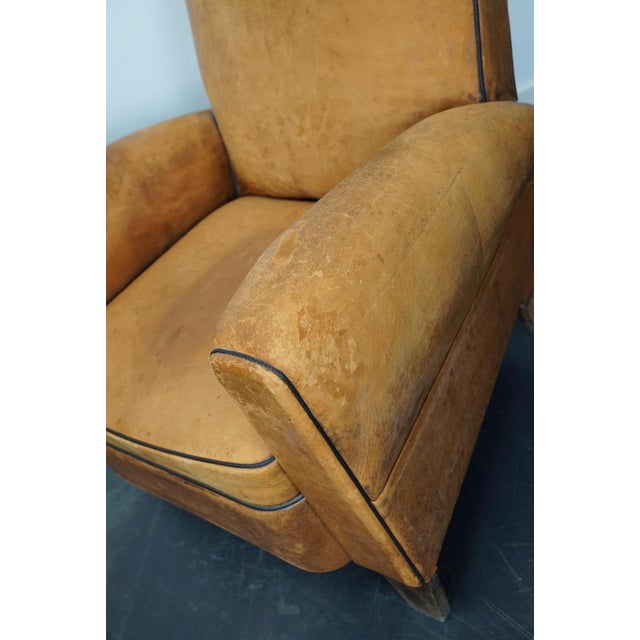 Brown Vintage French Cognac-Colored Leather Club Chair, 1940s For Sale - Image 8 of 16