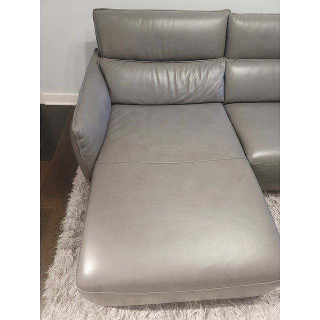 Natuzzi Gray Leather Sofa With Recliner and Chaise Chairish